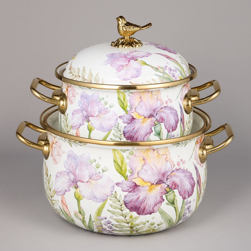 НАБОР КАСТРЮЛЬ AGNESS ЭМАЛИРОВАННЫХ СЕРИЯ "IRISES", 4ПР. 2,1Л И 3,8Л