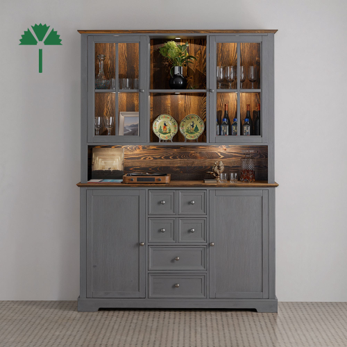 Буфет деревянный с 4 дверями Лэйквью 155х41х202 см с подсветкой, из натуральной сосны