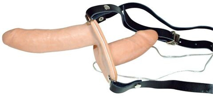Телесный женский страпон с вагинальной пробкой Strap-On Duo - 15 см.