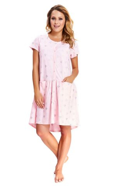 Хлопковая свободная сорочка с принтом Микки (Размер: M) (Цвет: нежно-розовый)