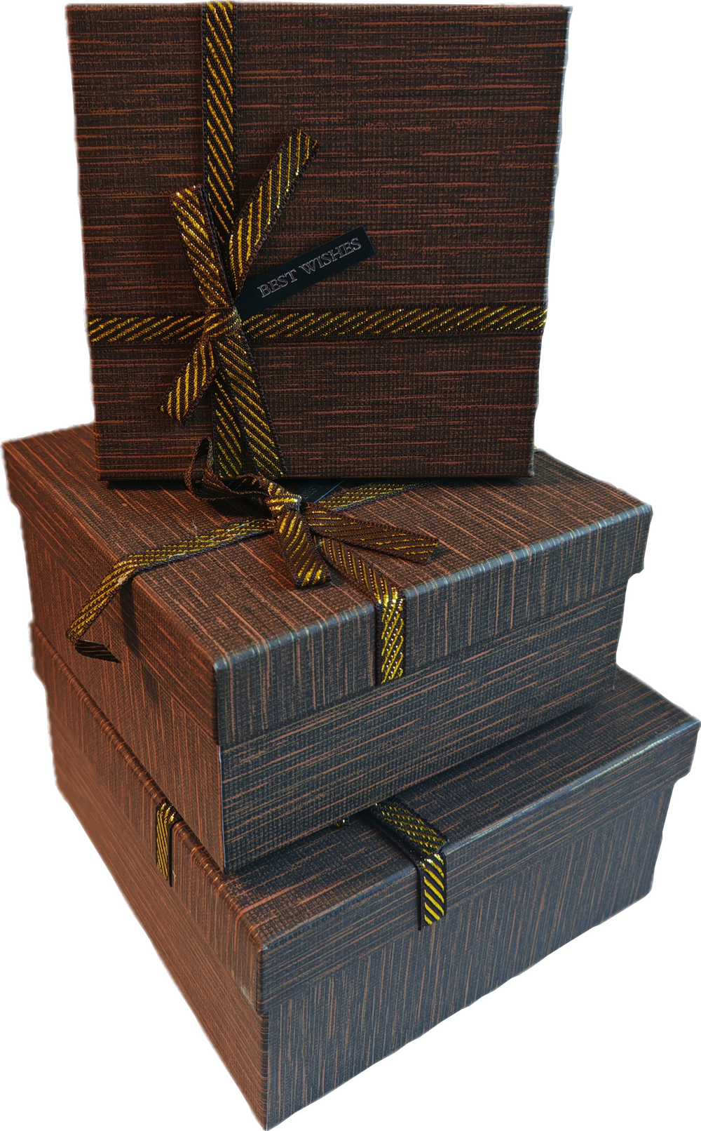 Набор подарочных коробок 3в1 с бантом, шоколад 15*15*6.5, 17*17*8, 19*19*9.5см