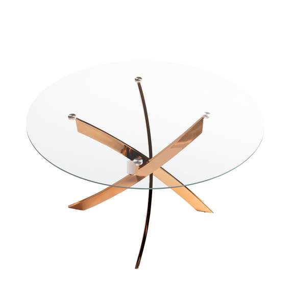 Круглый обеденный стол 1169 из стекла и стали цвета розового золота Ø140