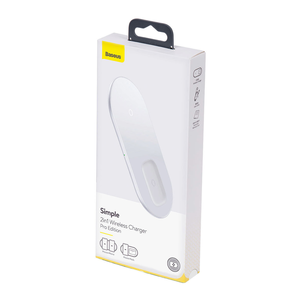 Беспроводная зарядка Baseus Simple 2in1 Wireless Charger Pro Edition 15W - White