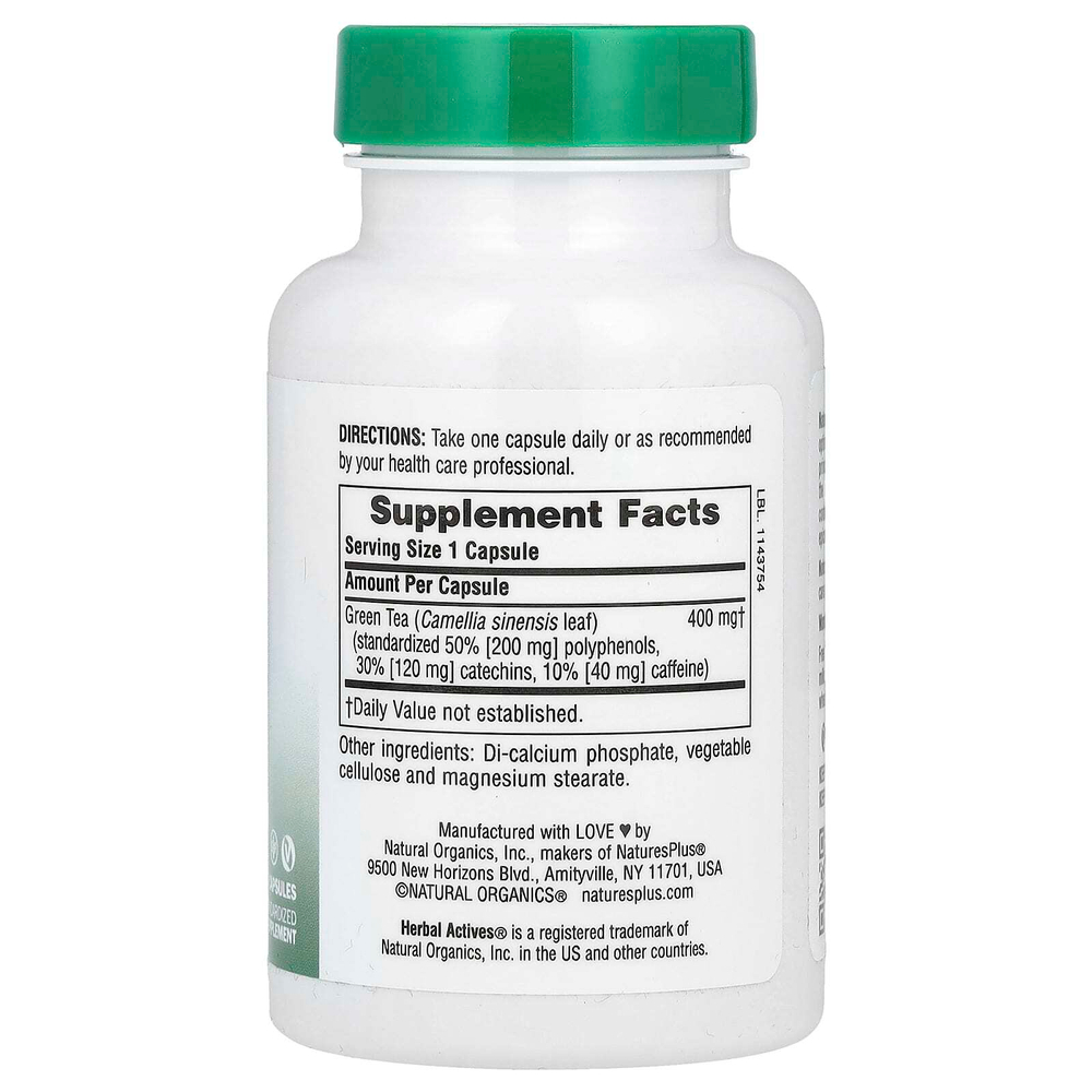 NaturesPlus, Herbal Actives, зеленый чай, 400 мг, 60 капсул