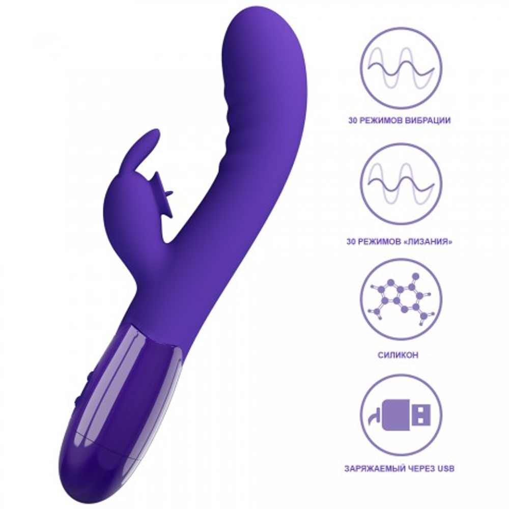 Вибратор-кролик с стимулятором клитора Cerberus-Youth, 20,6 см, синий