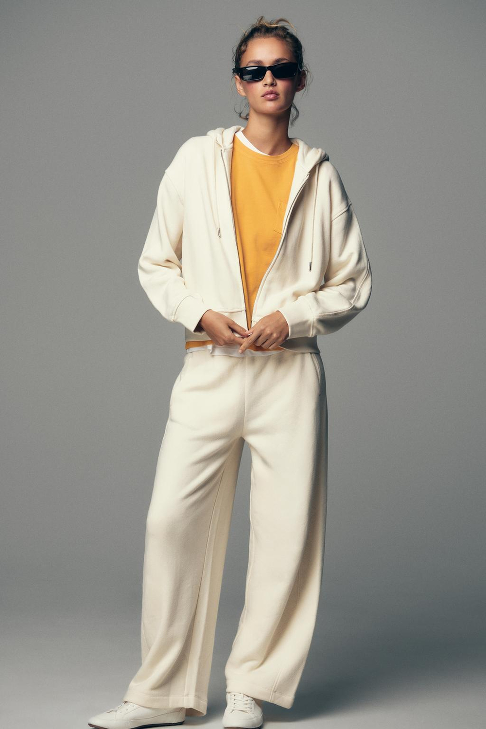 ZARA ХУДИ В СТИЛЕ РУСТИК С КАПЮШОНОМ, ЭКРЮ