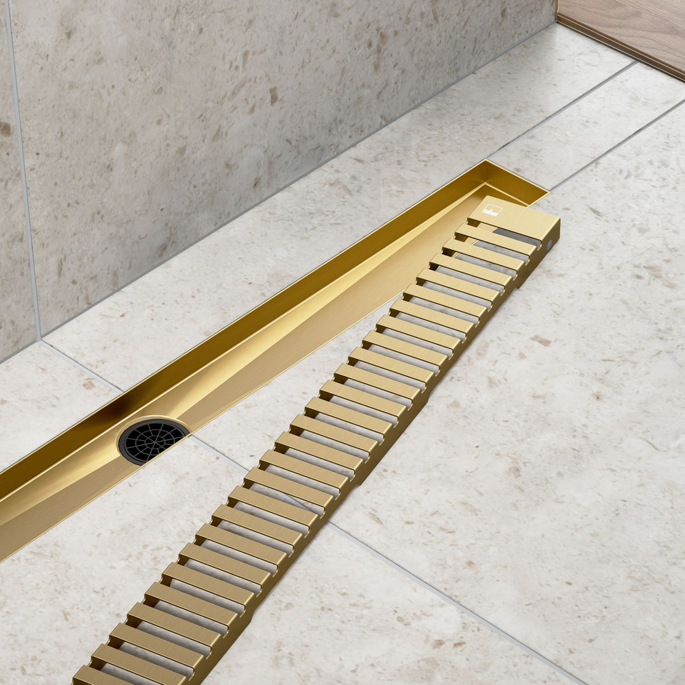 Душевой лоток Drain System 800 DS230108/17 Золото матовое, с вставкой «Lines»