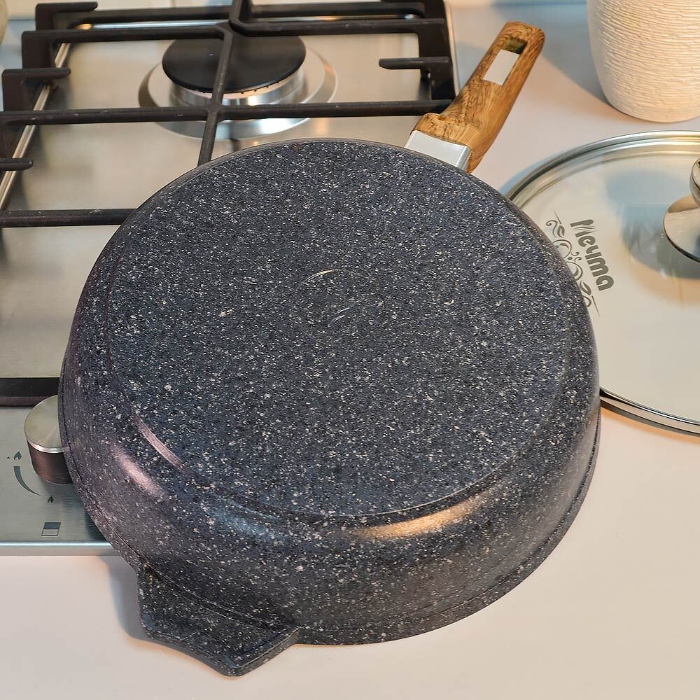 Сковорода 24см Premium blue с несъемной ручкой и стеклянной крышкой