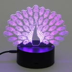 Светильник ночник «3D-Павлин» на пластиковой подставке, с включателем USB