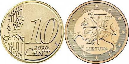 Литва 10 евроцентов, 2015-2024 Рыцарь XF