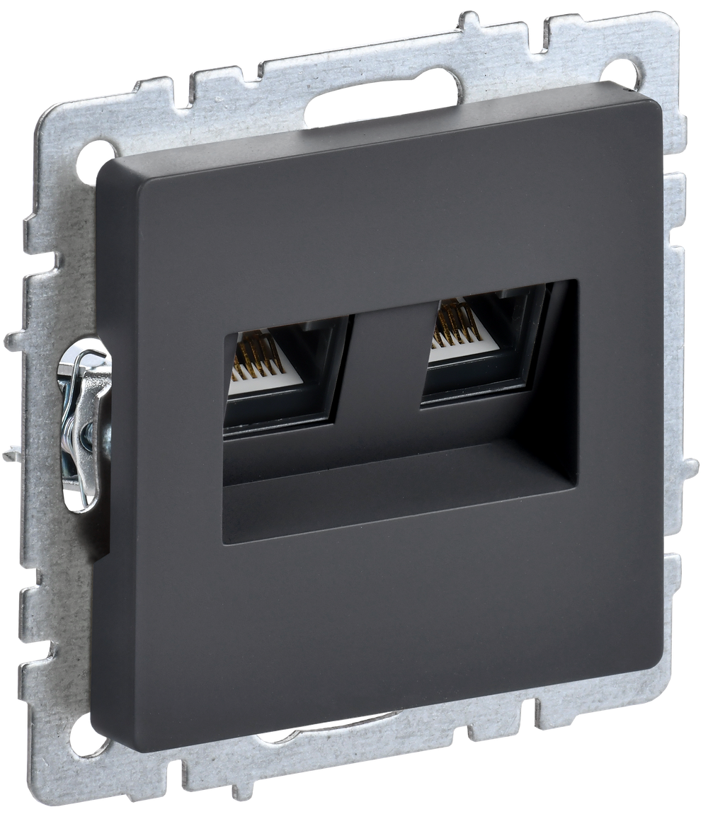 BRITE Розетка компьютерная двойная RJ45 кат.5E РК10-2-БрГ графит IEK