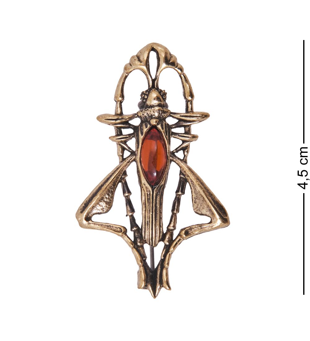 AM-4172 Брошь «Кузнечик Мормон» (латунь, янтарь)