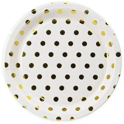 Бумажные тарелки с золотым тиснением Горох,18 см,6 шт, еврослот СП-5166