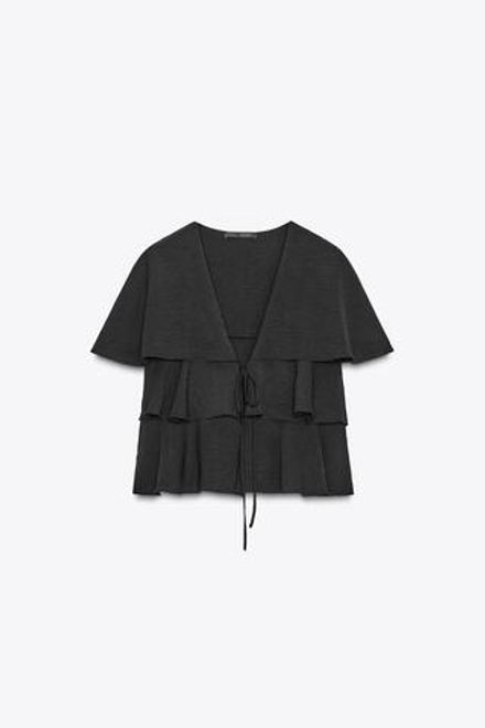 ZARA ТОП-КЕЙП С ВОЛАНАМИ, ЧЕРНЫЙ