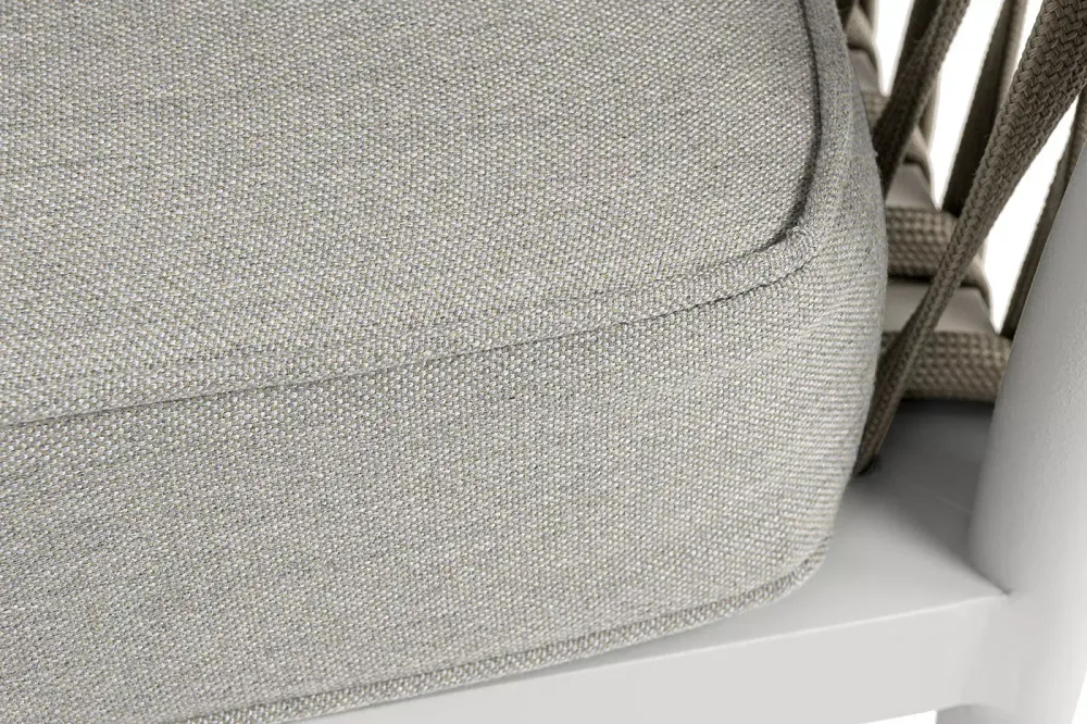 "Касабланка" левый модуль плетеный из роупа, каркас алюминий светло-серый (RAL7035) муар, роуп серо-коричневый 23мм, ткань бежевая 15052