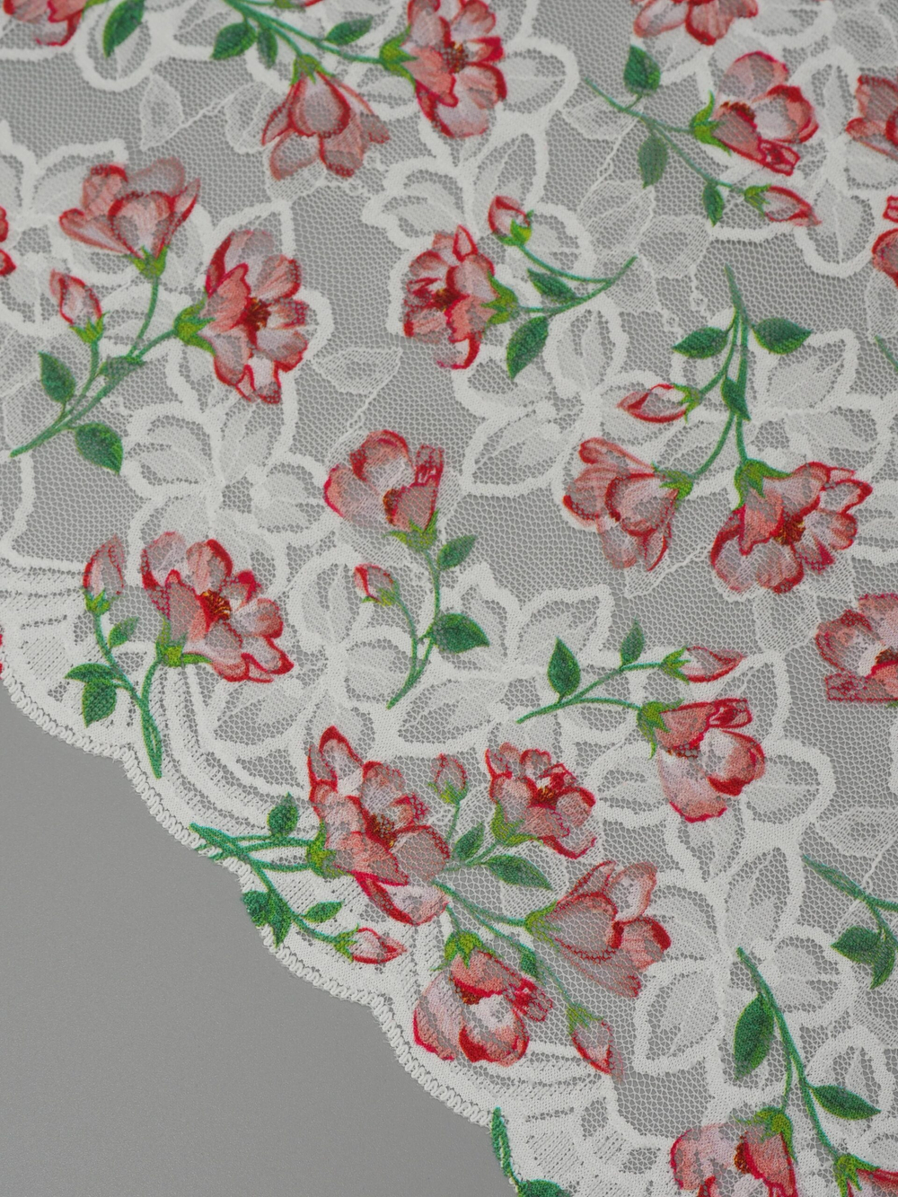 Эластичное кружево белое с бордовым и зеленым ширина 21 см