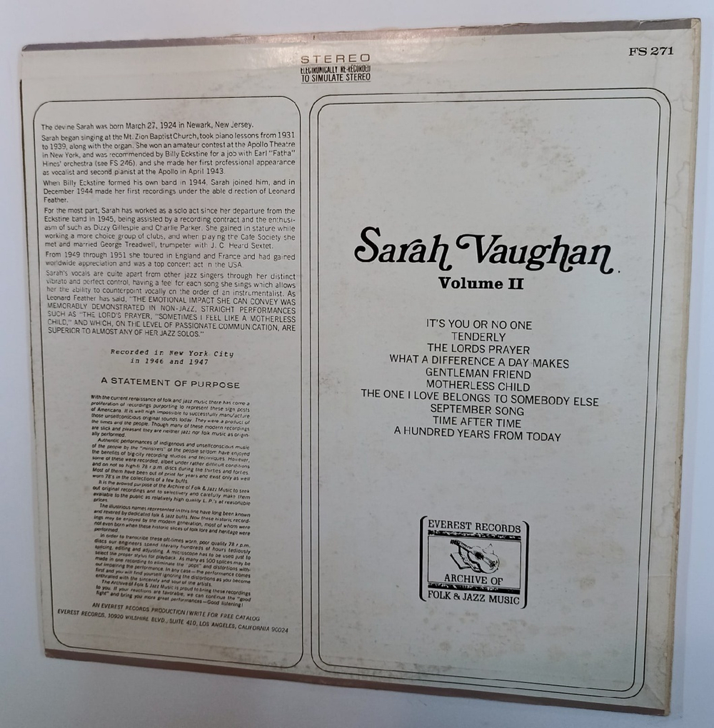 Sarah Vaughan Volume II (US 1973)