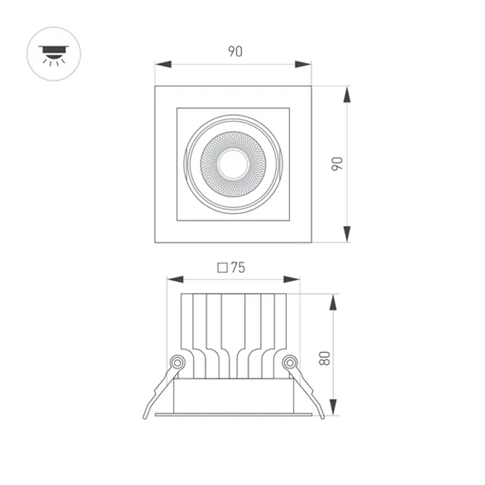 Светильник MS-VORTEX-BUILT-S90x90-12W Warm3000 (BK-BK, 40 deg, 230V) (Arlight, IP20 Металл, 5 лет) 057954