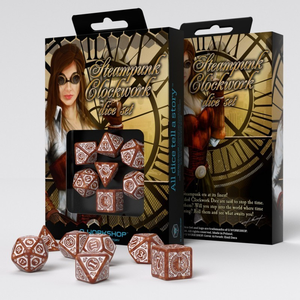 Steampunk Clockwork Caramel & white Dice Set (7)