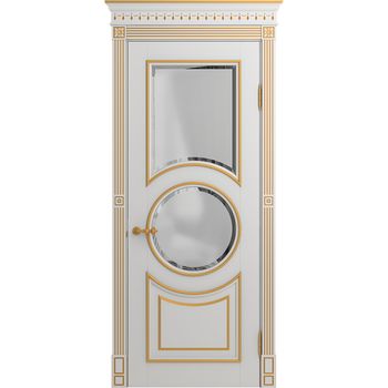 Межкомнатная дверь массив бука Viporte Лацио Амбиенте белая эмаль патина золото остекление 2