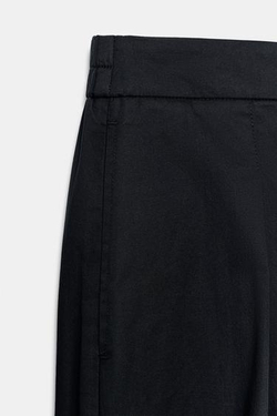 ZARA БРЮКИ BARREL ИЗ ПОПЛИНА, МОРСКОЙ СИНИЙ