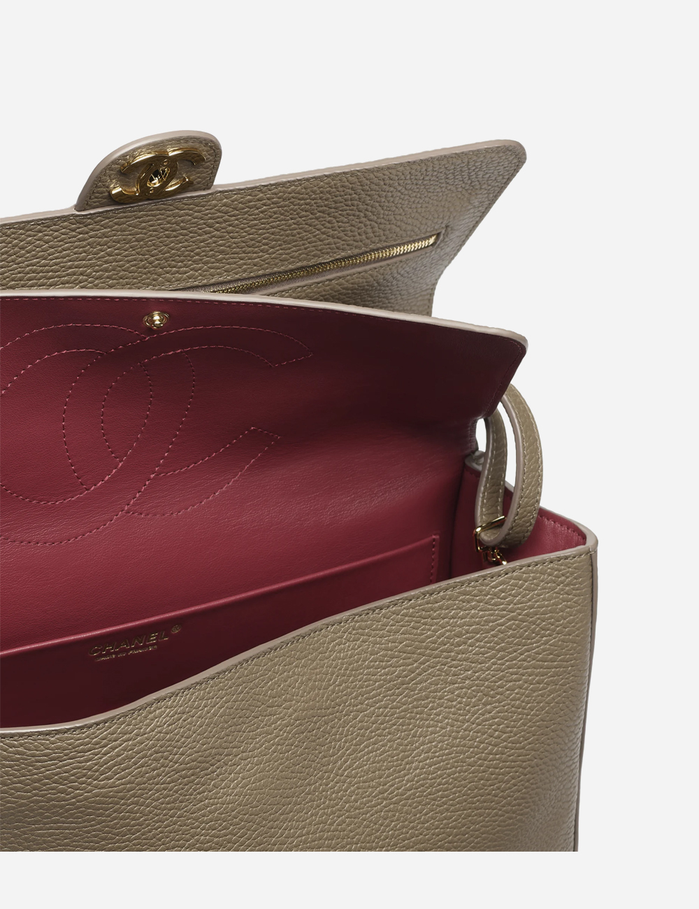 Сумка Chanel Maxi Flapbag Grained Calfskin & Gold-Tone Metal "Dark Khaki"