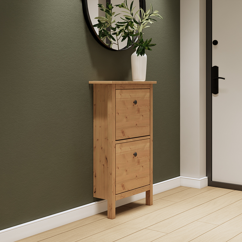 Обувница 2 ящика КЫМОР (HEMNES), 59х22х101 см, светло-коричневый