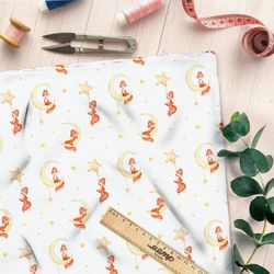 Ткань муслин лисёнок на луне со звёздами