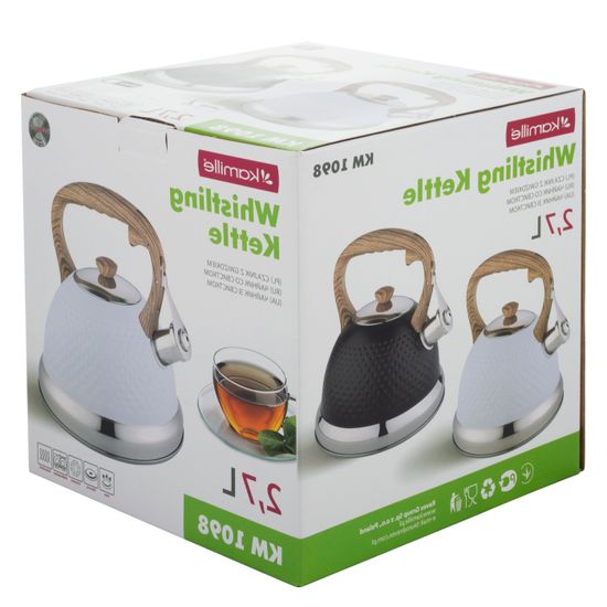 Чайник 2,7 л. из нержавеющей стали со свистком Kamille KM-1098 и ручкой "soft touch" под дерево