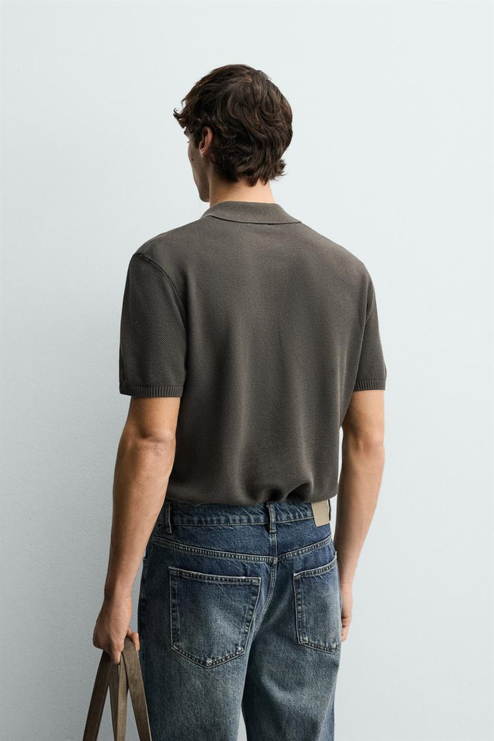 ZARA ПОЛО ИЗ РЕЛЬЕФНОГО ТРИКОТАЖА, ЗЕЛЕНЫЙ/СЕРЫЙ