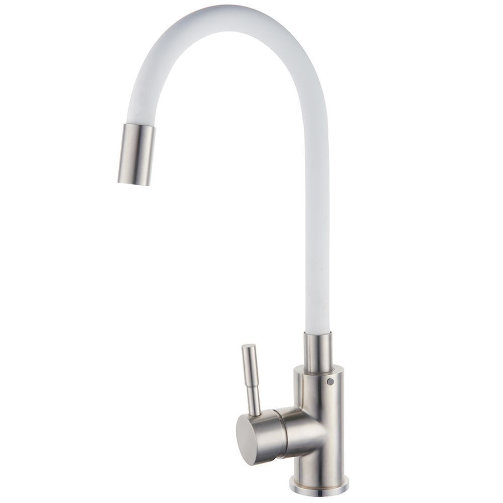 Смеситель для кухни, РМС, гибк излив, с картриджем, бел, SUS124W-016F