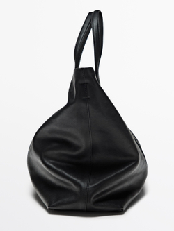 Massimo Dutti Сумка-тоут из кожи наппа с молнией, черный