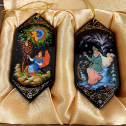 Набор ёлочных игрушек-конфет с ручной росписью Палех "Сказки" в футляре