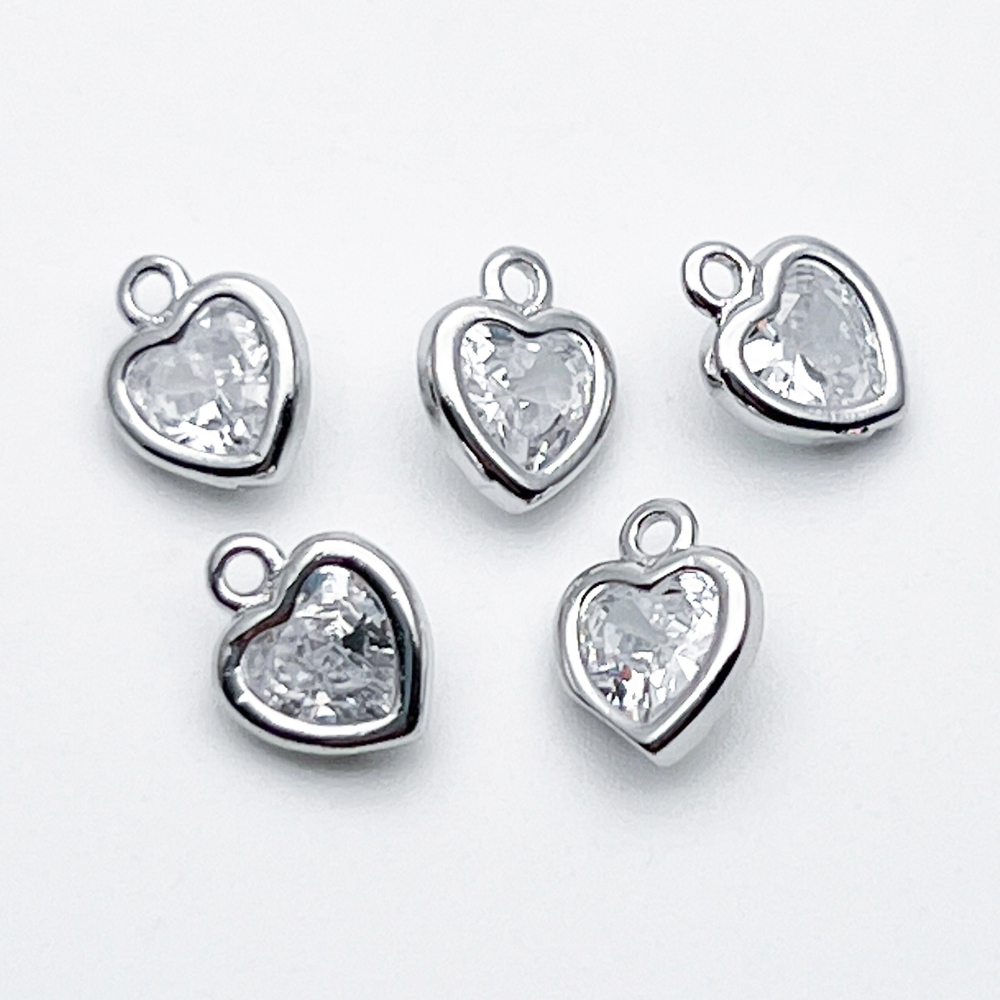 Подвеска Сердце, цвет родий+прозрачный, размер 8*6 мм, цена за 1 шт