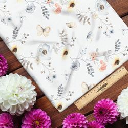 Ткань дюспо лёгкие цветочки веточки