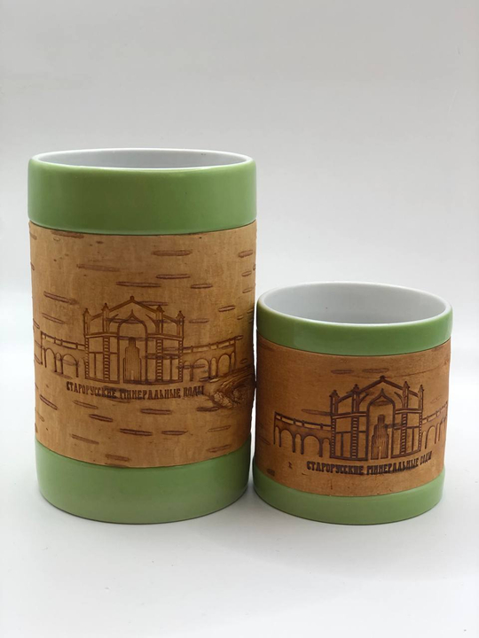Кружка малая фарфоровая без ручки с берестой. Коллекция "Старая Русса"
