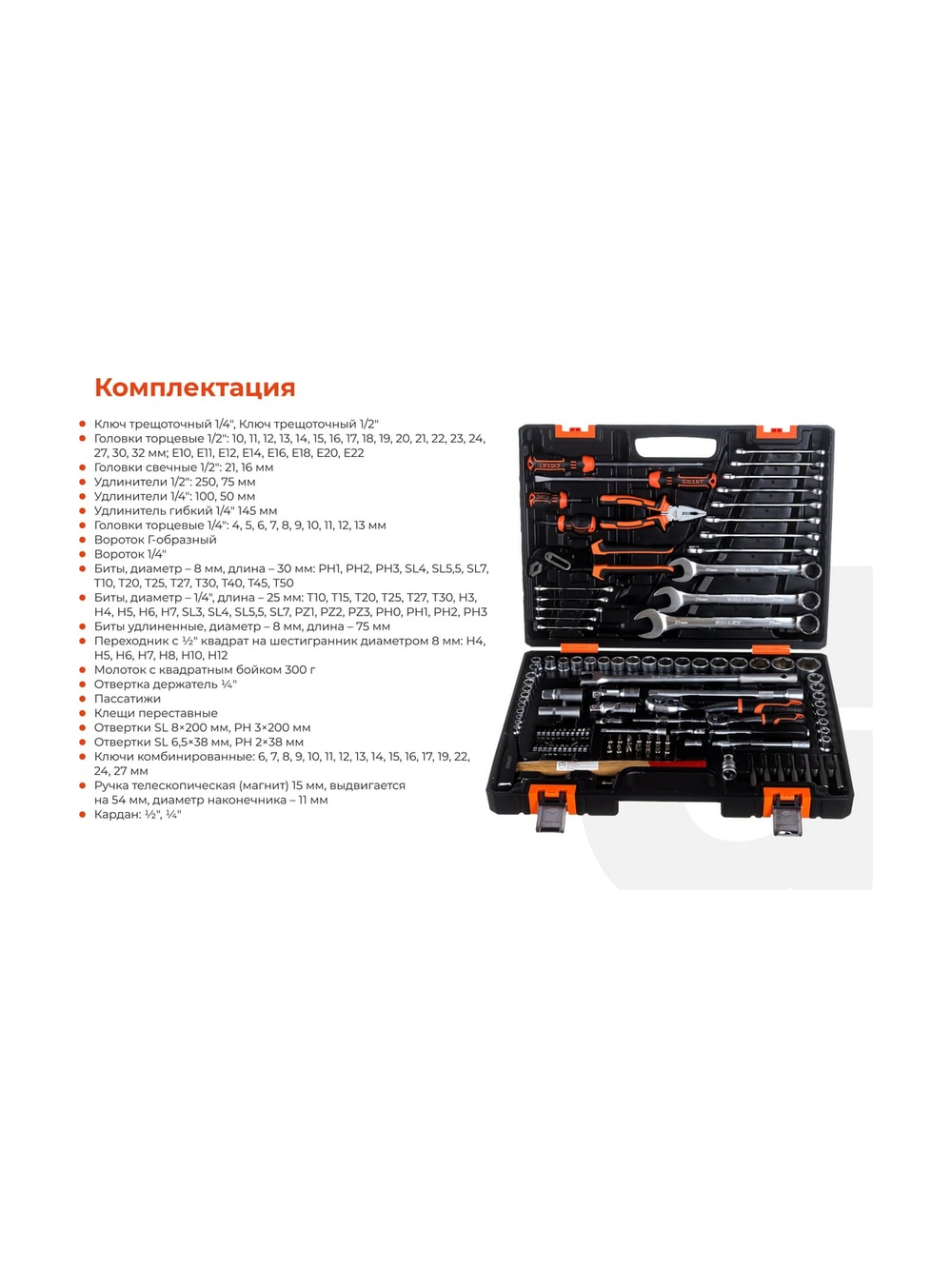 Набор инструментов Gigant 119 предметов, Сталь Cr-V, GAS 119
