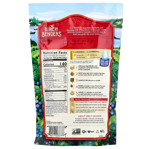 Birch Benders, смесь для приготовления блинов и вафель, голубика, 397 г (14 унций)