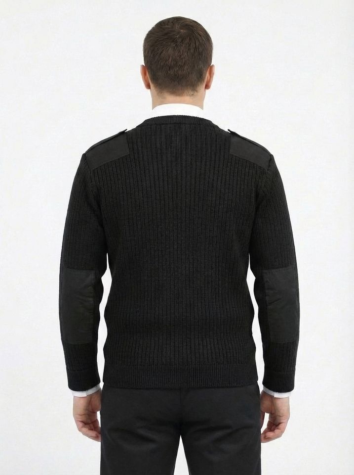 Свитер с накладками п/ш (черный, ворот V)