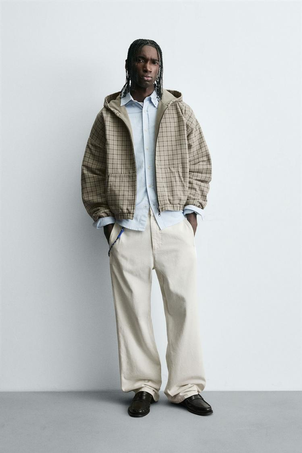 ZARA КУРТКА СВОБОДНОГО КРОЯ В КЛЕТКУ, БЕЖЕВЫЙ