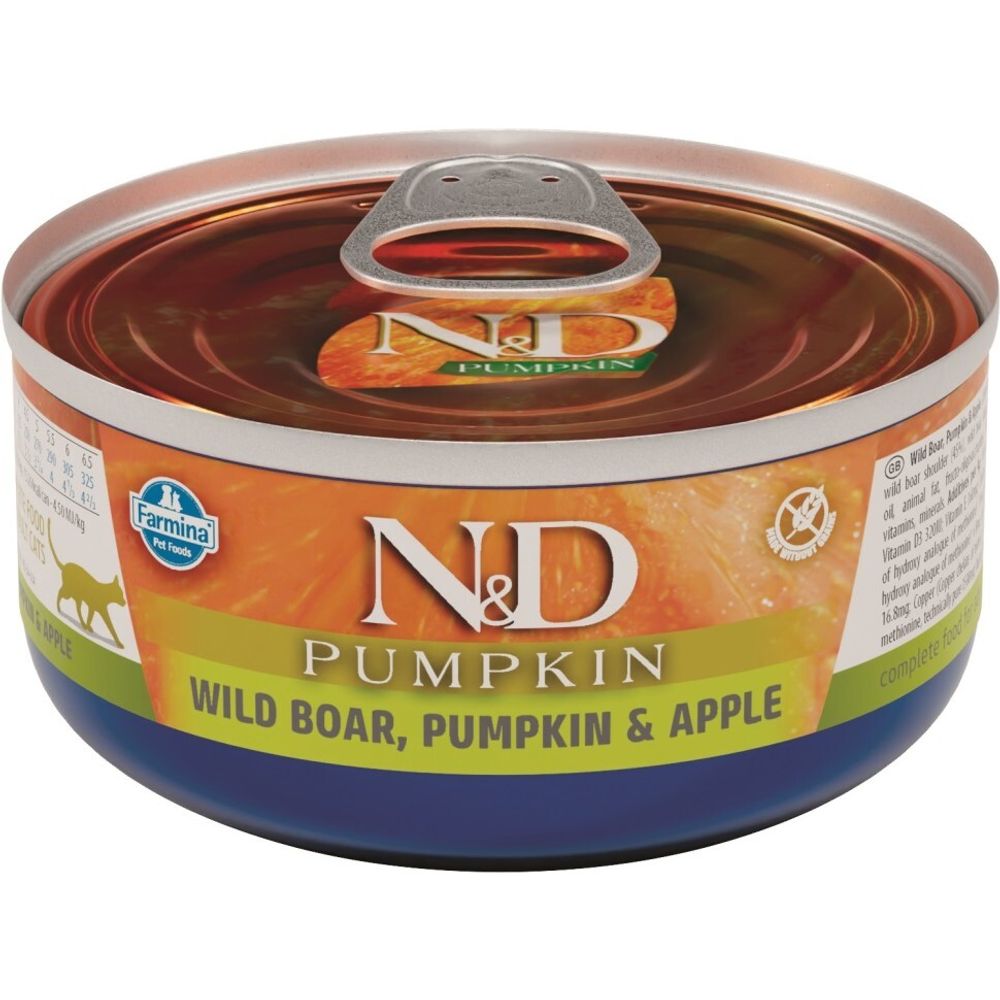 Консервы FARMINA N&amp;D Pumpkin для кошек с кабаном, яблоком и тыквой - 70 гр