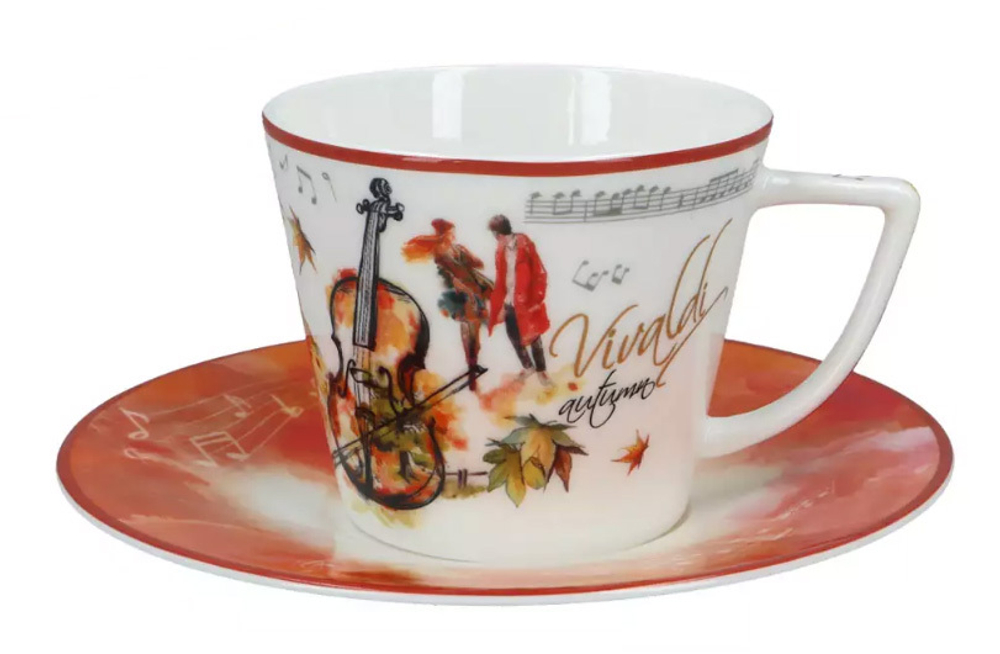 Чайная пара 230мл Carmani Осень A. Vivaldi белая/красная