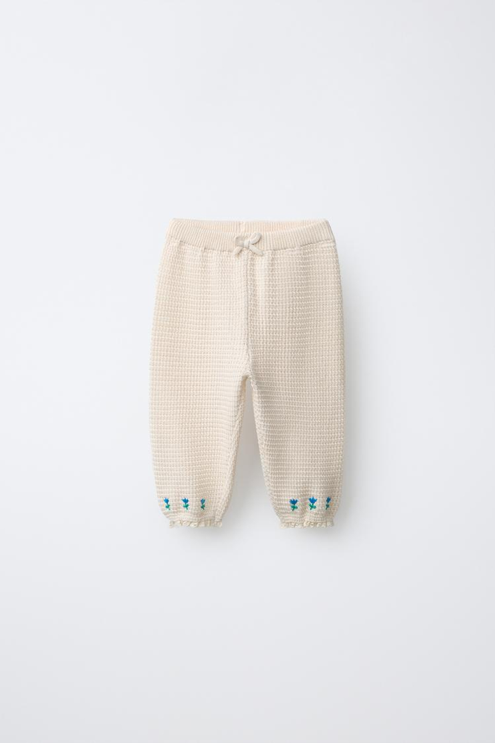 ZARA БРЮКИ С ВЫШИТЫМИ ЦВЕТАМИ И КРУЖЕВОМ, ЭКРЮ