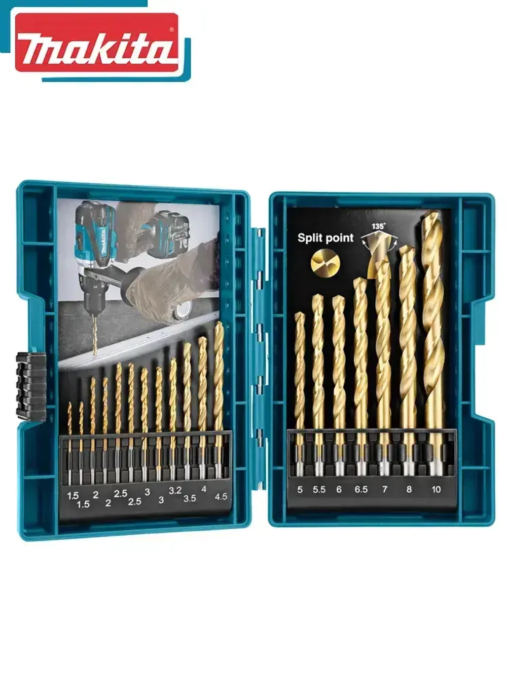 MAKITA D-67527 Набор сверл по металлу HSS-TiN 19 шт Портативный Долгая жизнь Круглая ручка Устойчивость к коррозии