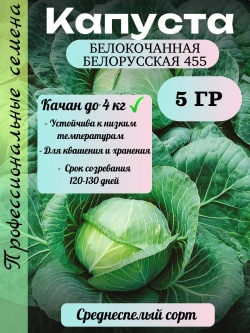 Семена капуста белокочанная Белорусская 455 5 гр