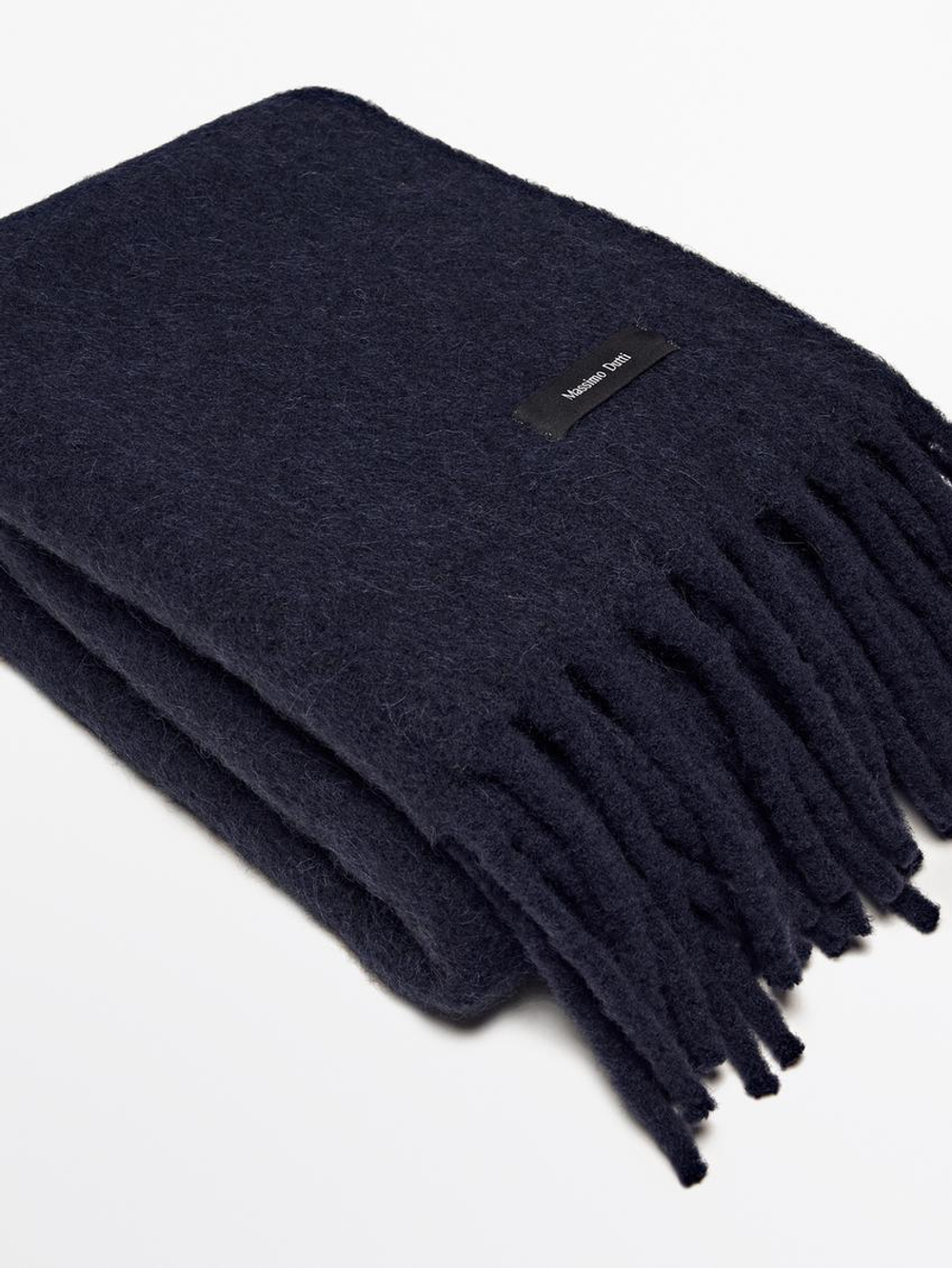 Massimo Dutti Шарф из смесовой шерсти с бахромой, темно-синий