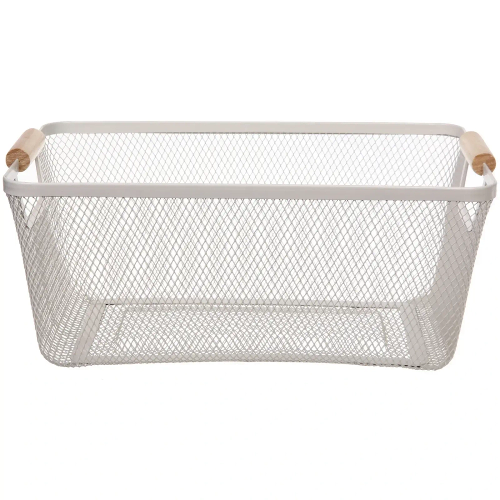 Корзина для хранения металлическая с деревянными ручками «ФАРГО», цвет белый, 21,5*15,5*35см (лейбл Селфи)