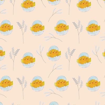 Рождение цыпленка на бежевом.