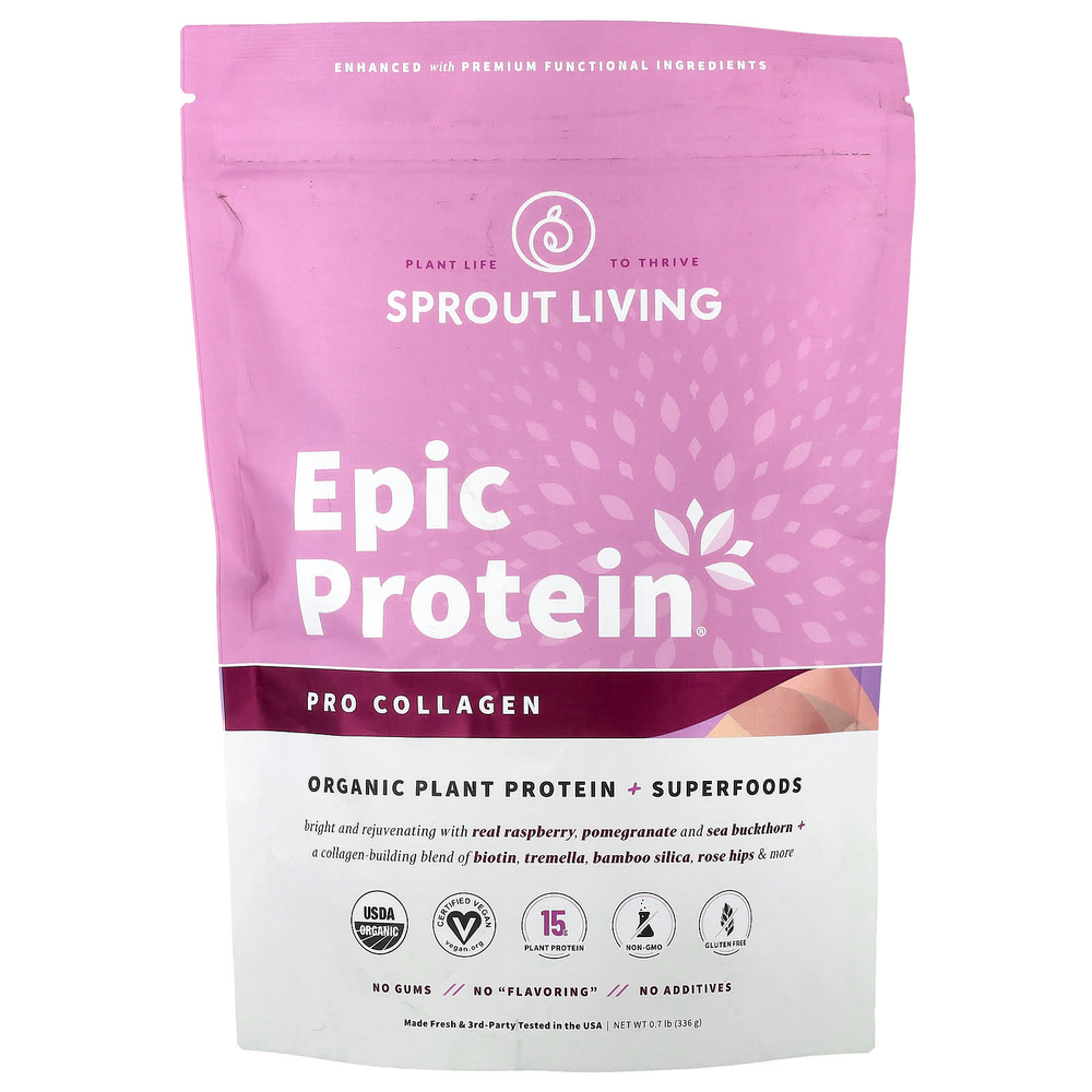 Sprout Living, Epic Protein®, Pro Collagen, органический растительный протеин и суперфуды, 336 г (0,7 фунта)