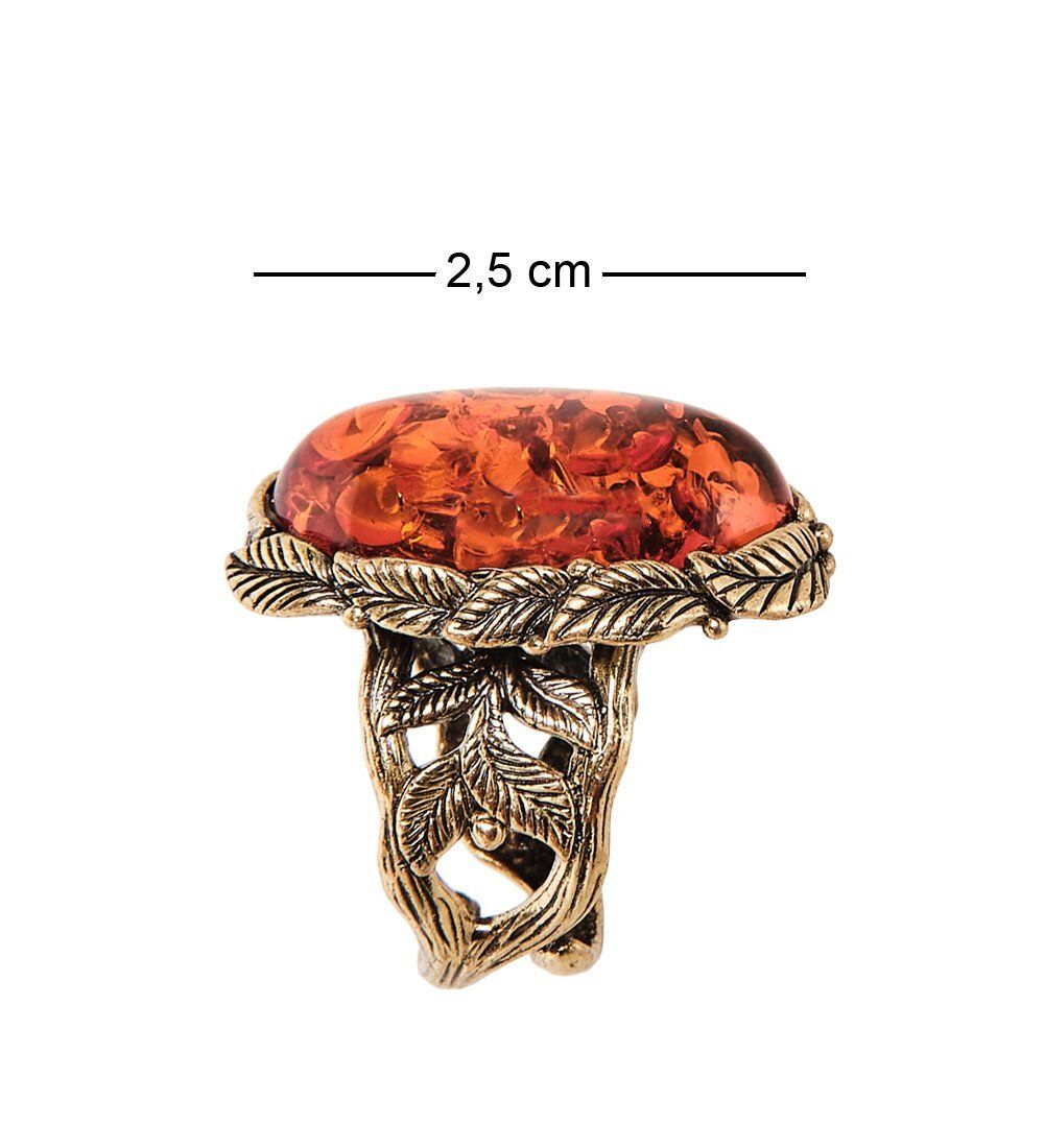 AM-2445 Кольцо «Ива ажурная» (латунь, янтарь)